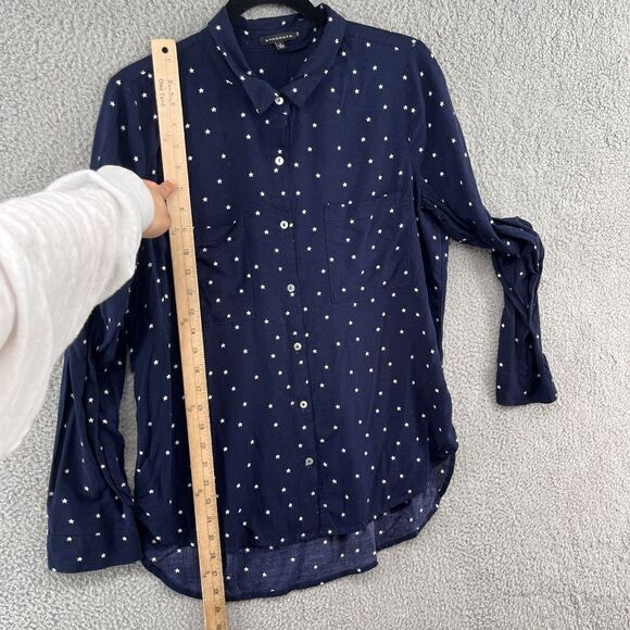 Staccato Blouse Star Print Satin Rayon Navy Blue size large - Picture 6 of 11